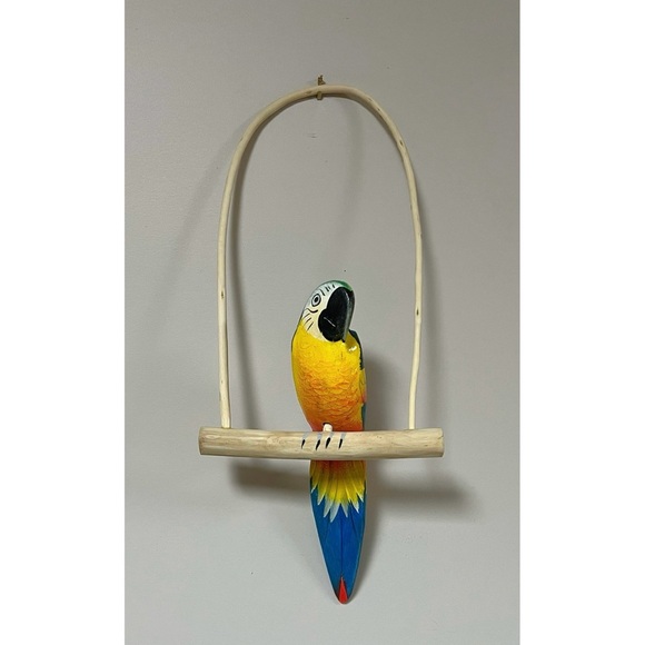 Blue Wood Wooden Hanging Parrot Bird Handmade Hand-Painted Home Decor 🦜✨ #parrot
